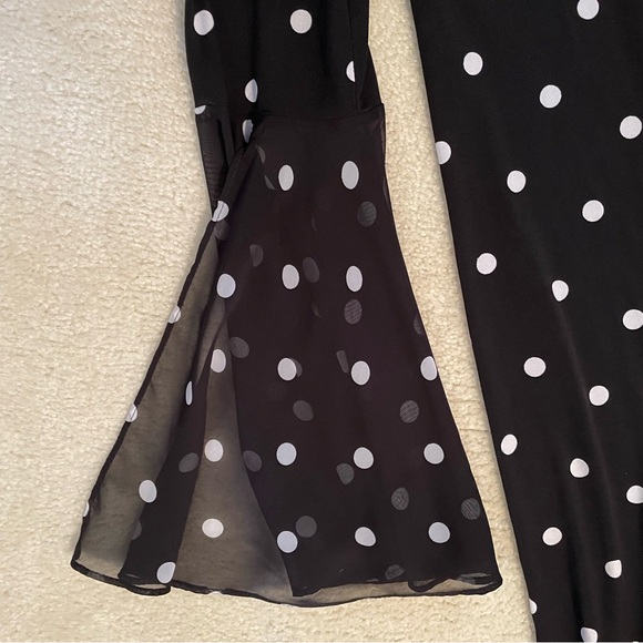MSK Long Sleeve Black with White Polka Dot Dress Medium - Picture 4 of 6